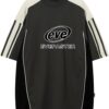 Evepaster Oversize Graphic T Shirt Vintage Racing Patchwork Unisex Printed Summer Y2k Tees Tops for Men and Women Streetwear