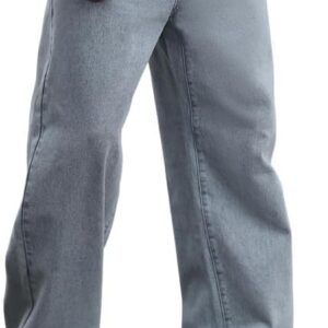 LOGEQI Mens Baggy Hip Hop Jeans Wide Leg Streetwear Jeans Loose Fit Y2K Skater Denim Pants