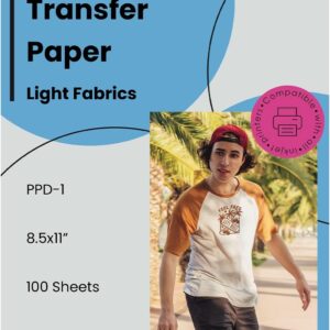 PPD 100 Sheets 8.5x11\u201D - Inkjet Iron-on Heat Transfer Paper for White & Light Fabric and T-Shirts - Premium - PPD-1-100